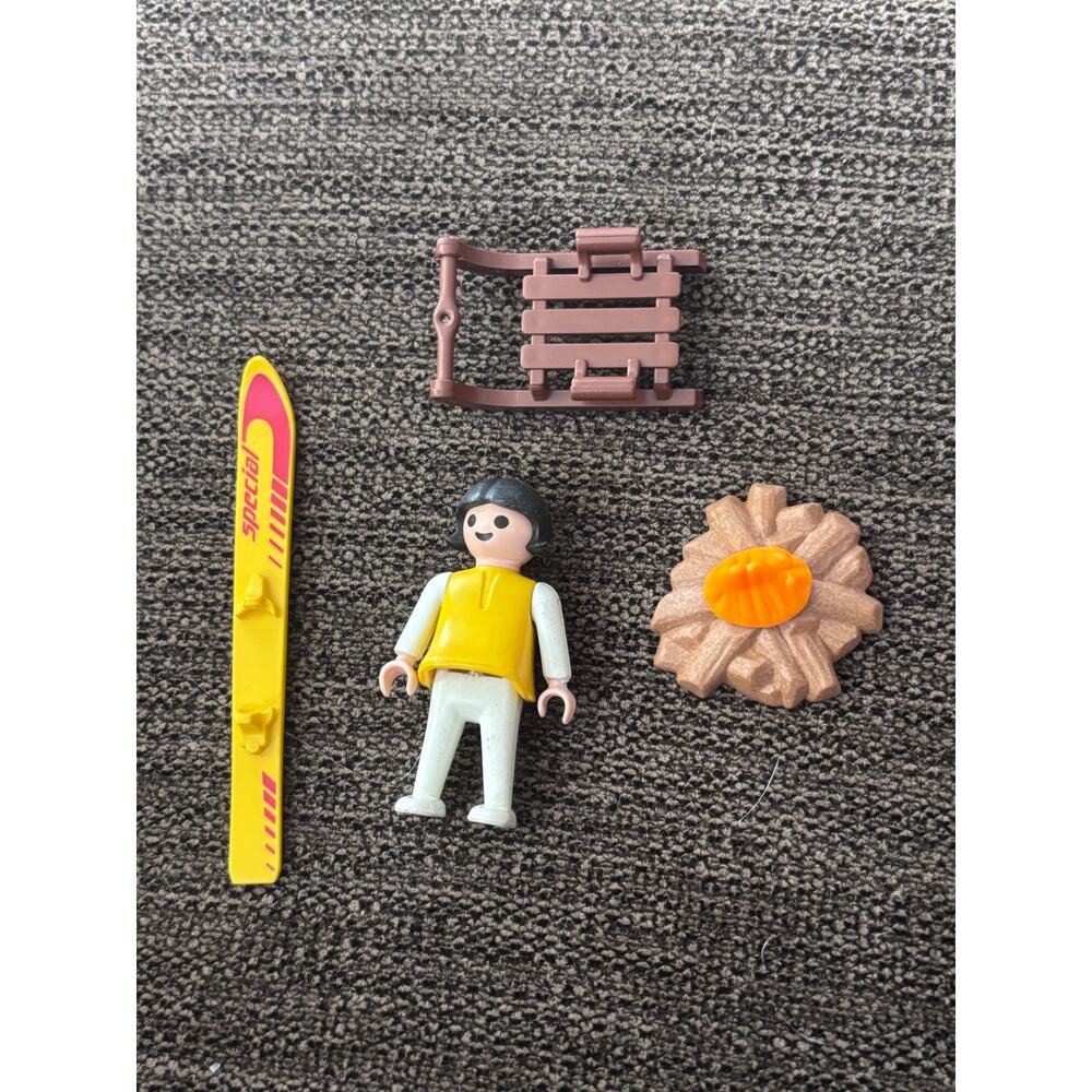 Vintage Playmobile Lot Includes Geobra Girl Figure Sled Campfire and 1 Ski